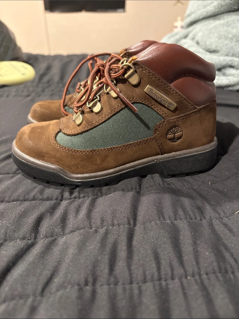 Timberland Kids Brown and Green Leather Hiking Boots